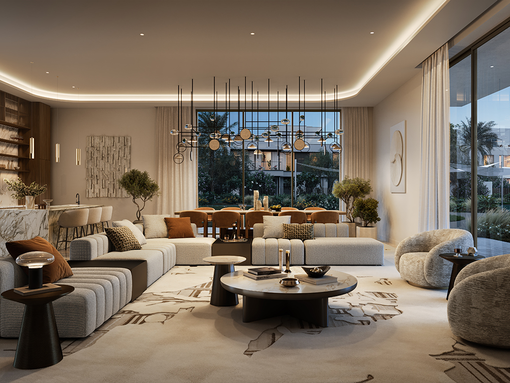 Official Emaar interior rendering showing the Tierra living space