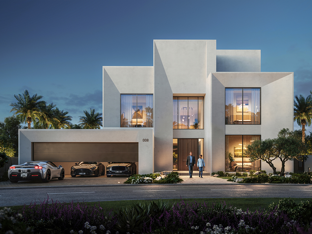 Official Emaar exterior rendering showing Address Villas Tierra architecture and landscaping